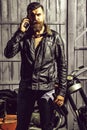 Bearded man hipster biker Royalty Free Stock Photo