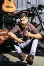 Bearded man hipster biker Royalty Free Stock Photo