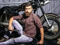 Bearded man hipster biker Royalty Free Stock Photo