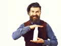 Bearded man holding bottle of kefir with happy face Royalty Free Stock Photo