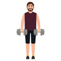 Bearded man holding dumbbells, a guy playing sports, happy active man