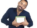 Bearded man holding empty green picture frame Royalty Free Stock Photo