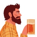Bearded man holding mug of beer