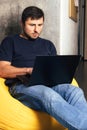 Bearded man with laptop Royalty Free Stock Photo