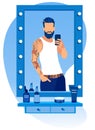 Bearded Man ,Making Selfie in Mirror at Barbershop