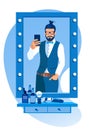 Bearded Man Making Selfie in Mirror at Barbershop