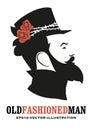 Bearded man, in the old style, wearing a top hat decorated with roses and thorns Royalty Free Stock Photo