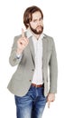 bearded man pointing his finger against somebody. human emotion, facial expression, feeling attitude. image isolated white Royalty Free Stock Photo