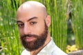 bearded man portrait against bamboo stems background Royalty Free Stock Photo