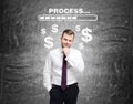 Bearded man, progress bar and dollar signs Royalty Free Stock Photo