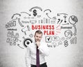 Bearded man, red and black business plan sketch Royalty Free Stock Photo