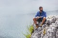 Bearded Man relaxing alone in nature. Royalty Free Stock Photo