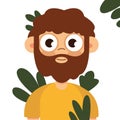 Caveman, manly boy hunting outdoors vector flat