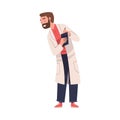 Bearded Man Scientist Character in White Coat Standing with Clipboard and Writing Vector Illustration Royalty Free Stock Photo
