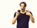 Caucasian young macho holding coffee cup Royalty Free Stock Photo