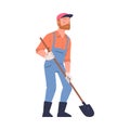 Bearded Man with Shovel Harvesting Digging Ripe Potato Vector Illustration