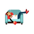 Bearded man sleeping on armchair with book, relaxing person cartoon vector illustration