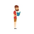 Bearded man standing and reading book, people choosing books in bookstore vector Illustration on a white background Royalty Free Stock Photo