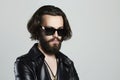 Bearded man in sunglasses and leather Royalty Free Stock Photo