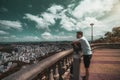 Bearded man in sunglasses is looking at cityscape Royalty Free Stock Photo