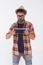 Bearded man with tablet PC