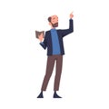 Bearded Man Teacher Character Standing with Book and Teaching Vector Illustration