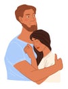 Bearded man and woman in love, couple cuddling