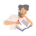 Bearded Man Writer with Pen and Notepad Engaged in Writing Process Creating Plot Vector Illustration