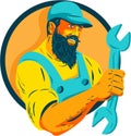 Bearded Mechanic Holding Spanner Circle WPA