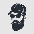 Bearded men in a baseball cap. Hipster face icon