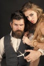 Bearded man and woman with long curly hair. Royalty Free Stock Photo