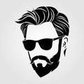 Bearded men in sunglasses, hipster face icon