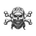 Bearded and mustached military skull