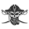 Bearded and mustached pirate skull