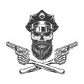 Bearded and mustached police officer skull