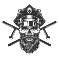 Bearded and mustached policeman skull