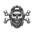 Bearded and mustached tankman skull