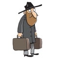 Bearded old jewish man with luggage