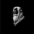Bearded old man bust logo template, Santa Claus monument emblem, sage stamp, grandfather tattoo sketch. Hand drawing