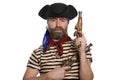 Bearded pirate in tricorn hat with a muskets. Royalty Free Stock Photo
