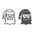 Bearded Santa Claus line and solid icon, Winter season concept, Christmas and New Year symbol on white background, Santa