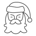 Bearded Santa Claus thin line icon, Winter season concept, Christmas and New Year symbol on white background, Santa