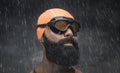 Bearded scuba swimmer under rain drops. Royalty Free Stock Photo