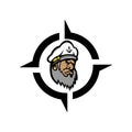 Bearded ship captain or skipper with a pipe and peaked cap for marine nautical logo design for sailor Royalty Free Stock Photo