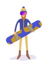 Bearded snowboarder holding a snowboard flat vector illustration Royalty Free Stock Photo