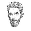 Bearded stylish man portrait. Lineart Vector. Illustration.