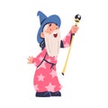 Bearded Wizard in Pointed Hat as Fairytale Character Vector Illustration