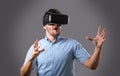 Bearded guy in virtual reality Royalty Free Stock Photo