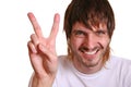 Beardman with victory fingers Royalty Free Stock Photo
