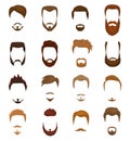 Beards vector portraite of bearded man with male haircut in barbershop and barbed mustache on hipsters face illustration